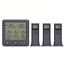 Digital Thermometer Hygrometer with 3 Wireless Sensors LCD Backlight Temperature Humidity Weather Station Time Date Week Over-Limit Alarm for Indoor Outdoor