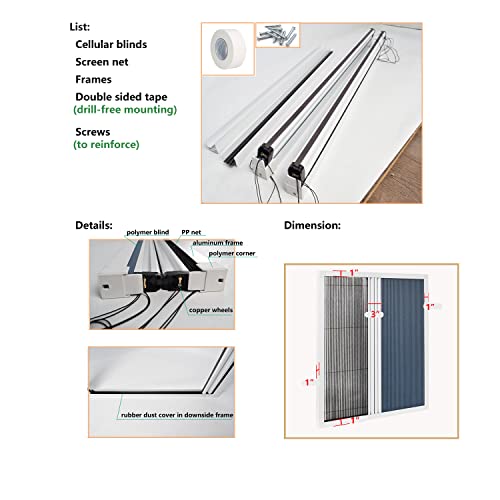 Lella Drill Free Window Screen Net Cellular Shades Cordless Skylight Window Shades Customized Full Blackout Skylight Blinds With Frames（Brown） #TOP3