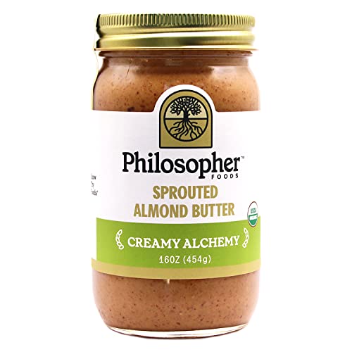 Philosopher Foods Creamy Alchemy Sprouted Almond Butter, 16 Oz. – Velvety Smooth Organic Butter, Natural Sweetness, Stone Ground Almonds, Keto Snack, Vegan Butter, Paleo & Small Batch #TOP9