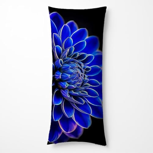 Taie d'oreiller 30 x 90CM Bleu Housse Traversin 30 x 90 Velour Housse Coussin Fleur Impression Recto Verso avec Fermeture Eclair Invisible pour Lit Canapé Decoration Salon Cadeau Femme HBZT-4775