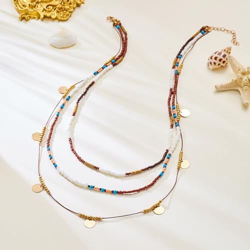 RINHOO FRIENDSHIP Bead Choker Necklace for Woman Bohemian Beaded Layered Summer Necklace Adjustable Beach Jewelry for Woman (Style 1) — view 5