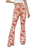 Women High Waisted Petite Stretchy Bell Bottoms Floral Flare Leggings 70s Hippie Pants M
