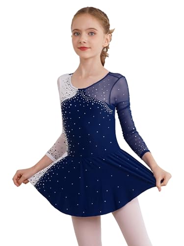 iEFiEL Mädchen Eiskunstlauf Kleid Langarm Glitzer Ballettkleid Swing Kleid...