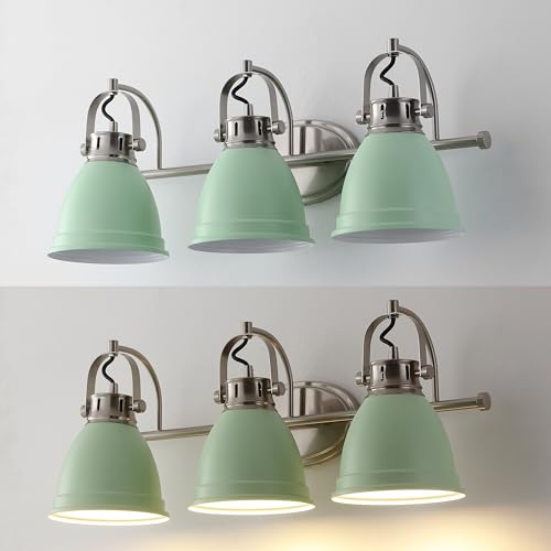 JONATHAN Y 25.5" Mint Green/Nickel 3-Light LED Vanity Light, Adjustable Wall Sconce for Bathroom Mirror, Farmhouse Bohemian Kitchen Light, Iron Black Bell Shade (JYL1116C) by JONATHAN Y - Used condition - Image 7