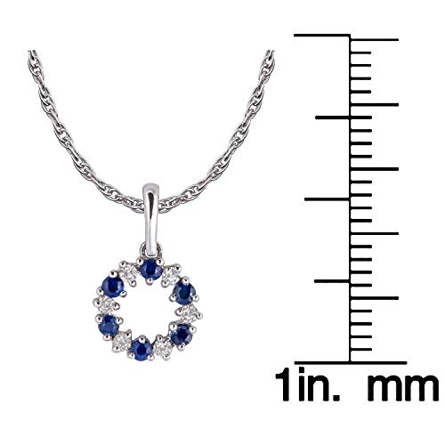 10K White Gold Genuine Sapphire And White Topaz Petite Circle Pendant Necklace #TOP2