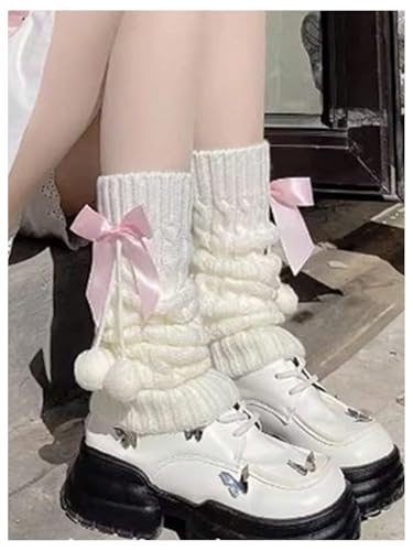 Image of WDIRARA Women's Bow Knitted Ankle Leg Warmers Long Socks Kawaii Boot Socks Y2K