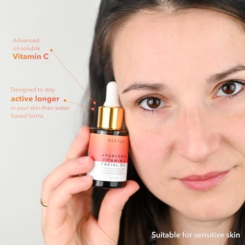 Kerala Rituals Ayurvedic Vitamin C Face Oil with Rosehip Oil, Bakuchiol, Ashwagandha, and Squalane, Hydrating, Brightening, and Repairing Serum for Dark Spots, Fine Lines, and Wrinkles, Clean Luxury Skincare