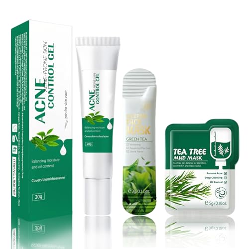 Acne Spot Treatment Gel, Anti Acne Face Cream, Blackheads Treatment, Mud Mask, Sleeping Mask for Acne Treatment and Spot Treatment Shrink Pores, Acne Scars Recovery,Control Sebum Secretion(3PCS)