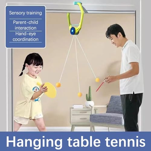 Image of toynexa Indoor Hanging Table Tennis Game Set with Paddles, Balls and Mounting Kit, Green and Orange
