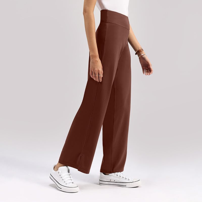 Image of BlissClub AM:PM Cotton Wide Leg Pants - Lite, Cotton Pants, Wide Waistband, Slit at Hem, Side Pockets, Regular (for Women Upto 5'4 ft)