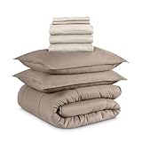 Bare Home Bed-in-A-Bag 8 Piece Comforter & Sheet Set - Split King - Goose Down Alternative - Ultra-Soft 1800 Premium Bed Set (Split King, Taupe/Sand)
