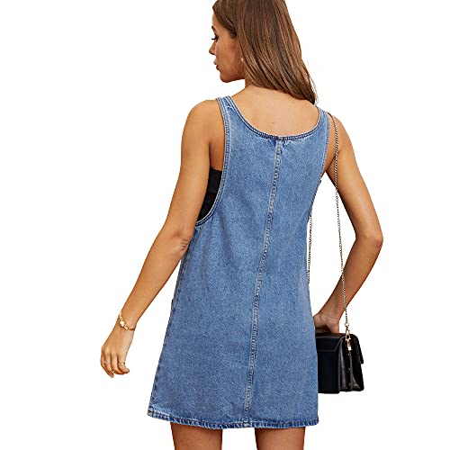Lily Parker Adjustable Straps Ripped Denim Overall Denim Bib Dress Jeans Skirt (L, Mid Blue) #TOP3