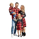 PATPAT Matching Shirts for Family Pictures Mommy and Me Matching Shirts Dad and Son Matching Outfits Father Son Casual Polo Button Down Plaid Shirts Blouse Top Red and Black Buffalo Plaid Shirts Men L