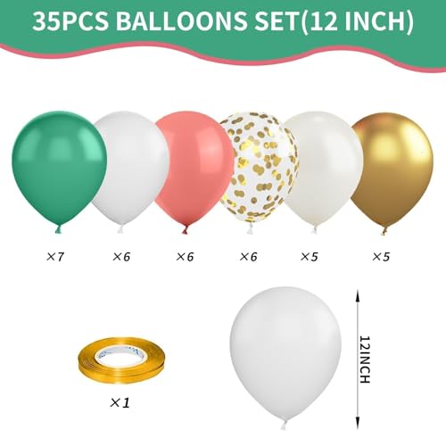 Image of Sage Green Pink Balloons, 12 Inchs Retro Pink Green White Metallic Gold Balloons, Pastel Birthday Balloon for Girls' Birthdays Jungle Safari Baby Shower Wedding Party Decoration