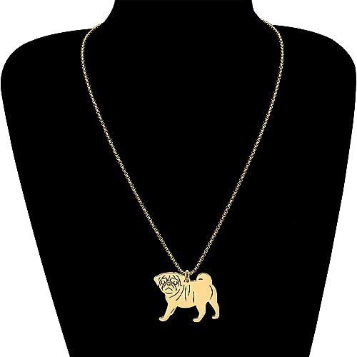 DALANE Edelstahl Niedlichen Mops Hund Halskette 18k Vergoldet Anhänger Haustiere Welpen Schmuck Geschenke für Frauen Mädchen Hundeliebhaber Charms (Vergoldeter Mops)