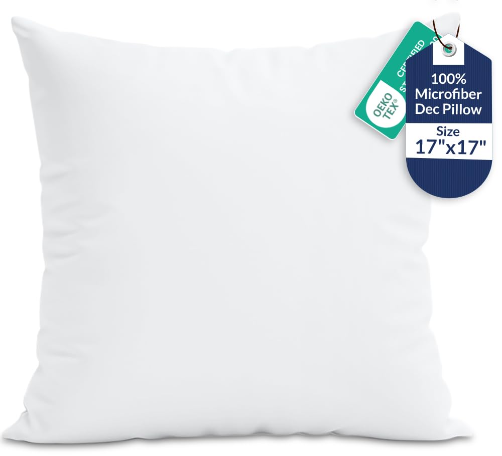 Photo 1 of ROYALE LINENS 17 X 17 Pillow Insert - Down Alternative Throw Pillows Insert - Square Pillow Pack of 1 White - Bed & Couch Pillows - Inner Cushion for Bed, Cushion for Living Room - Shams Stuffer