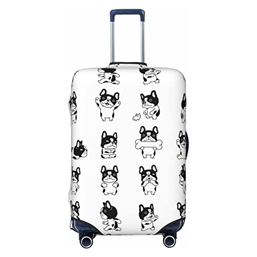 Copertura per valigie altamente elastica in spandex, misura grande, adatta per stampe di piccoli bulldog francesi in bianco e nero, bianco, L