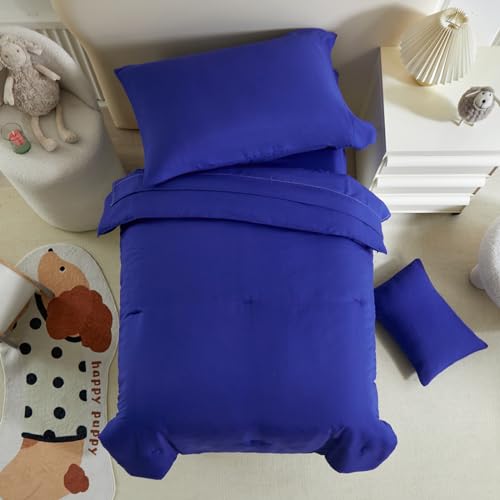 Image of Kids Comforter Sheet Set - Soft and Breathable Bed Set Includes Quilted Comforter, Fitted Sheet, Flat Top Sheet, Pillowcase and Toddler Pillowcase for Toddler - 5 Pieces Toddler Bedding Set Navy