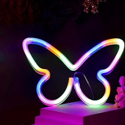 Image of 2PCS LED Neon Light Sign Butterfly Neon Signs Home Night Lights for Kids' Bedroom Decorative lamps Wall Art Romantic Christmas Birthday Gift