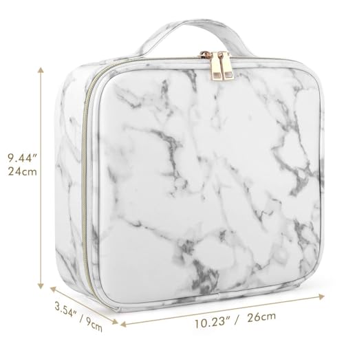 Image of SHAMAX Professional Makeup Case Organizer Bag for Women, Travel Cosmetic Kit Vanity Box with Adjustable Dividers, Portable Beauty Makeup Organiser & Cosmetic Travel Pouch | (White Marble)