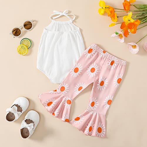 Adxsun Newborn Baby Girl Summer Clothes Ribbed Romper+Striped/Floral/Cow Flared Pants Infant Outifts 0-18 Months #TOP2