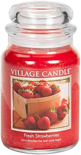 Village Candle Fresh Strawberries 26 oz Glass Jar Scented Candle, Large