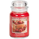 Village Candle Fresh Strawberries Large Glass Apothecary Jar Scented Candle, 21.25 oz, Red, 21 Ounce