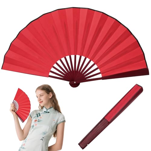 AUJ Boots on The Ground Fans Line Dance Popping Fan,Large Fold Fans,Decorative Folding Fans,Clap Fans for Line Dancing, Clack Handheld Large Folding Hand Rave Fan? (10in Red)