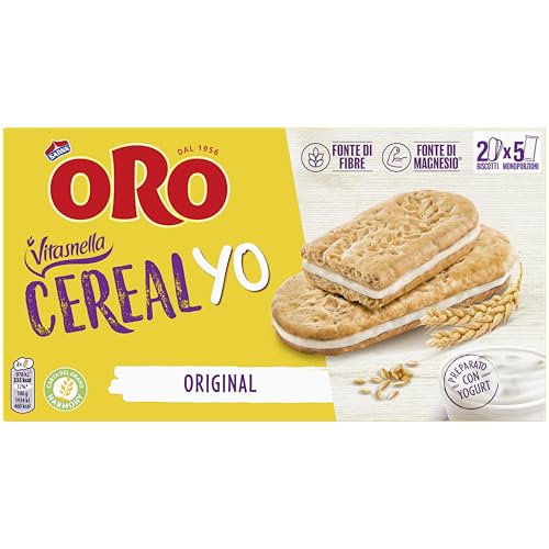 Oro Vitasnella, Cereal Yo Original, Biscotti con Ripieno Morbido di Yogurt Bianco, Fonte di Fibre e Magnesio, 253g (contiene 5 monoporzioni da 50,6g)