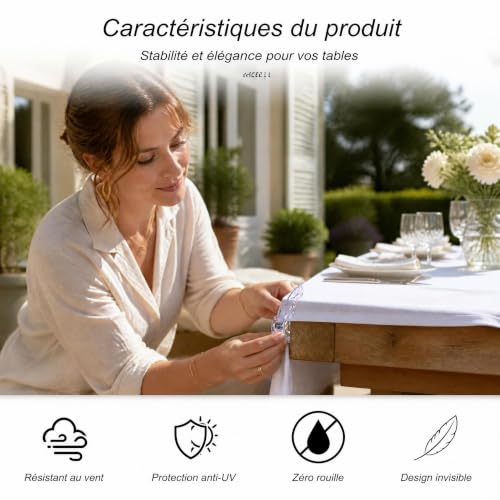 QTORCHE 10 Pinces pour Nappe Extérieure, Attaches Transparentes Anti-Vent avec Ressort en Acier Inoxydable, Fixation pour Table de Jardin, Terrasse et Pique-Nique jusqu'à 45 mm – vue 5