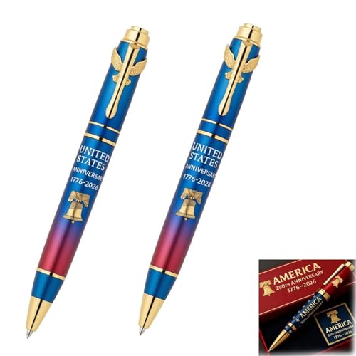 Us 250 Years of Freedom Commemorative Pen, Patriotic Collectible Pens with Gift Box, Writing Instrument for History Lovers, Christmas Bulk Ballpoint Gifts for Adults and Kids (#B-2PCS)
