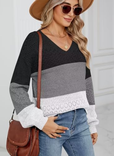 Image of JOCAFIYE Womens Sweaters Casual Long Sleeve V Neck Pullover Sweater Tops