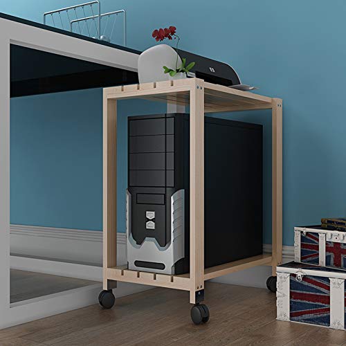 Soporte móvil para CPU SUNESA con estante de madera de 2 niveles, ruedas con bloqueo para oficina y hogar (tamaño: CH) miniatura 3