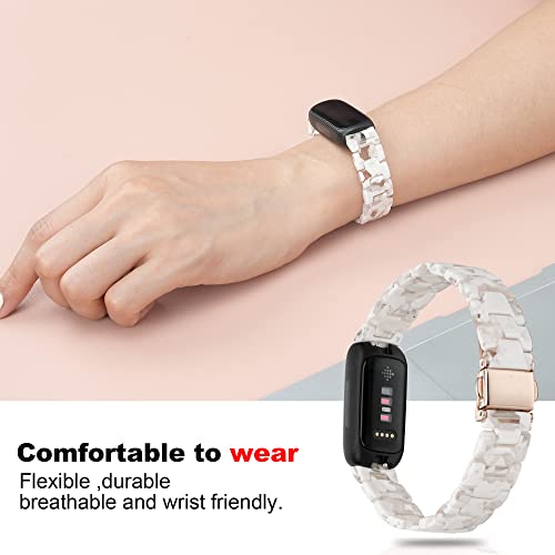 Wongeto Compatible with Fitbit Inspire 3 Strap,Tortoise Resin Replacement Wristband Strap for Fitbit Inspire 3 accssorises Women Grils Men (White Flower) - Image 3
