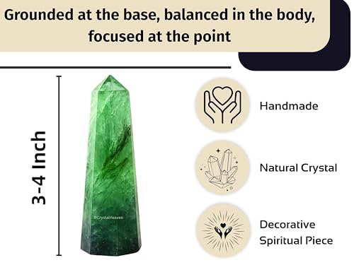 Image of Crystal Heaven Certified Green Fluorite Crystal Tower Obelisk Point for Chakra, Healing and Balancing - AAA Grade Original Certified Gemstone Agate for Reiki Meditation Yoga Spiritual (3-4 Inches)