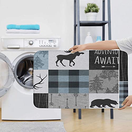 Jefuzh 4Pcs Retro Rustic Lodge Bear Moose Deer Shower Curtain Sets With Rugs,Toilet Lid Cover Carpet And Bath Mat, Bathroom Theme Set With Shower Curtain And 12 Hooks #TOP2