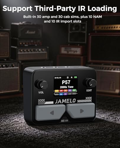 JAMELO Pocket Guitar Multi Effects Pedal, with 125 Effects, 99 Presets, 30 Amp Modeling, IR Loaders, Looper 100 Drum Rhythms BT Audio USB OTG Support Rechargeable Guitar Effects Processor (Black)