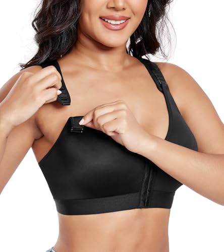 Lemorosy Reggiseno Post-operatorio Chiusura Anteriore Senza Ferretto Regolabile per Forte Sostegno Racerback Comfort Supporto (Nero,4B)
