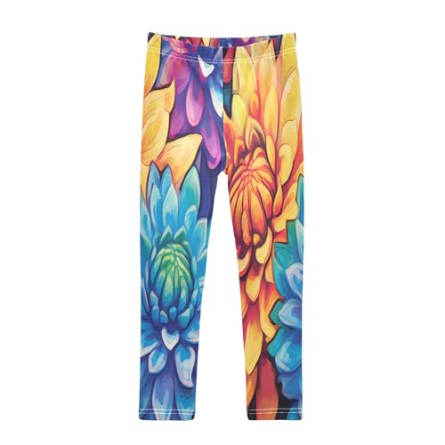 Bolaz Toddler Girls Leggings Printed Yoga Pants Leggings Blue Yellow Chrysanthemum for Kids