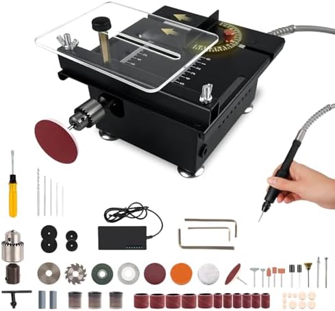 Mini Table Saw for Crafts,Small Table Saw,Multi-Functional Desk Saws,7 Speed Control,Miniature Saws-Adjustable Blade Height,Cutting, Grinding and Polishing All In One(Simplicity)