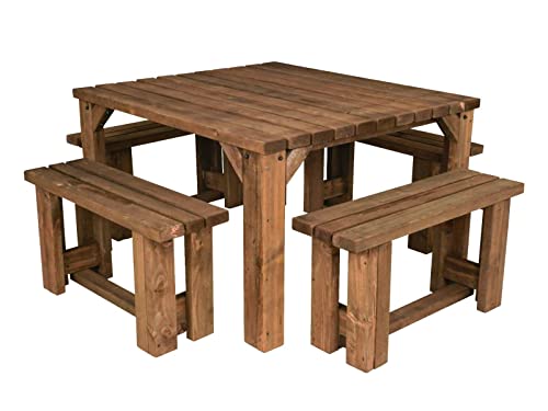 Arbor Garden Solutions Wooden picnic table with four benches set, Quadrum...