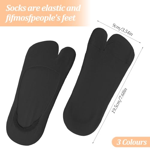 Prasacco 3 Pairs Tabi Socks, Split Toe Sock Women No Show Socks for Flip Flops, Low Cut Cotton Sock, Multiple Colors, Universal Size