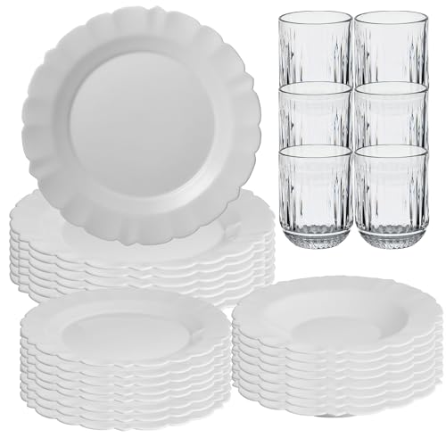 San Ignacio Juego de Vajilla de 24Pz Blanca + 8 Vasos de cristal de 300ml Transparentes San Ignacio Juego de Vajilla de 24Pz Blanca + 8 Vasos de cristal de 300ml Transparentes