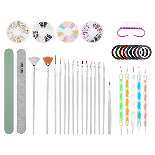 Nail Art Design Kit Pennelli Decorazioni Adesivi Strass Unghie Francese Manicure Nail Art Kit per Unghie Arte Pulizia Delle Unghie Dotting Detailing Pen Pennelli di Nail Art Pulizia Delle Unghie