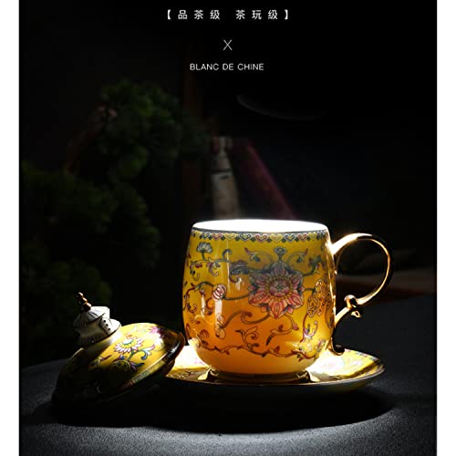 Ichag Enamel Tea Cup,Coffee Mug, Office Tea Set With Gold Handle Blue Enamel Mug,Tea Set Gift, For Man For Womon (Golden Yellow) #TOP1