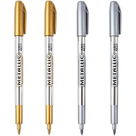 Dyvicl Metallic Markers Pens - Silver and Gold Paint Pens for Black Paper, Glass, Rock Painting, Halloween Pumpkin, Card Making, Scrapbook Album, Christmas DIY Art Craft Kids, Set of 4 Cover
