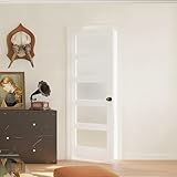 SOLRIG 32'x 80' Frosted Glass French Door Slab, White 5 Lite Pantry Door with Black Knobs & Lock, Pre-Drilled, Easy to Assemble Interior Doors for Bathroom, Bedroom, Laundry