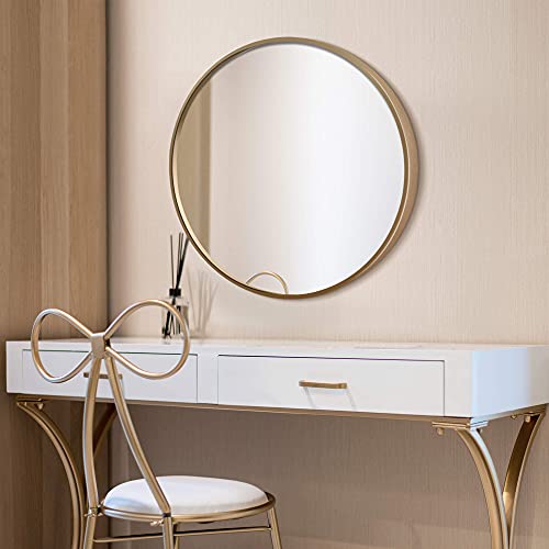 Round Mounting Mirror Wall Decor - Circle Vanity Mirror with Metal Champagne Gold Frame for Contemporary Rooms 18 inch