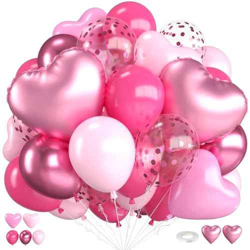 Image of Pink Balloons 12 Inch Metallic Hot Pink Magenta Happy Birthday Decorations