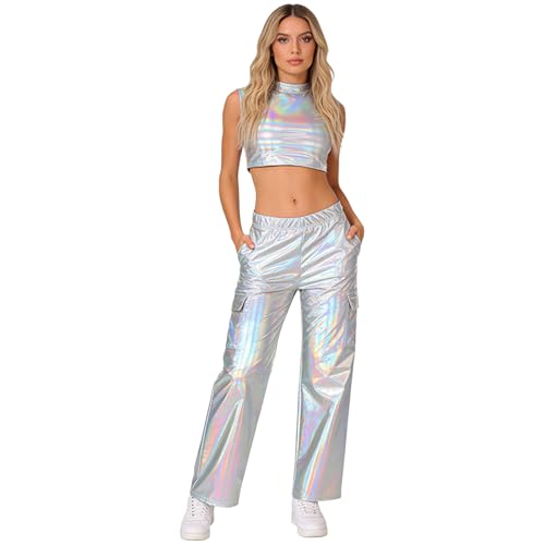 Tenue de sport femme inlzdz ensemble gilet scintillant et pantalon harem blanc XL